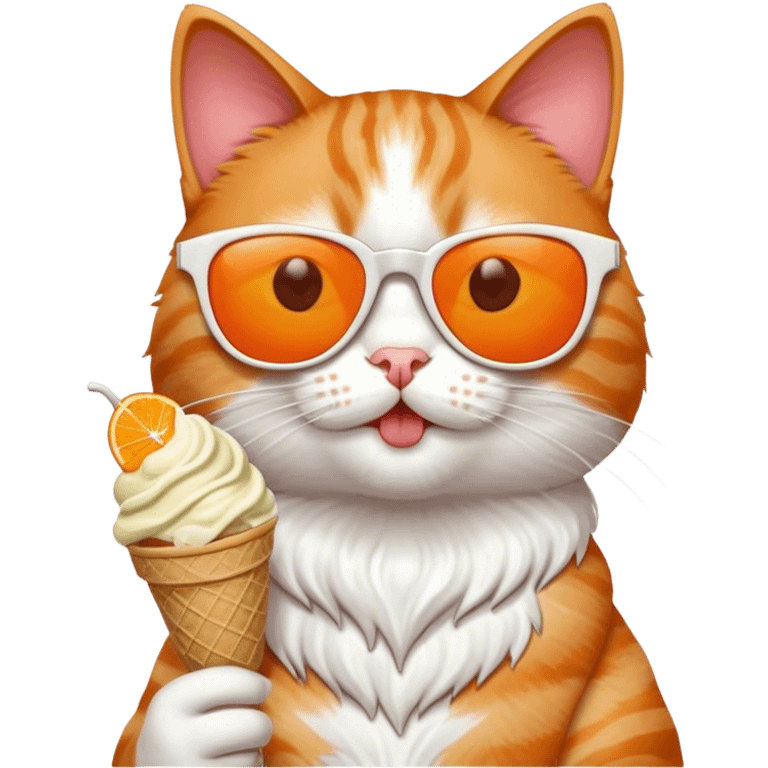 Cat eating ice cream with sunglasses emoji