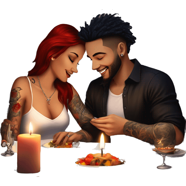 romantic candle light dinner for beautiful tattooed couple emoji