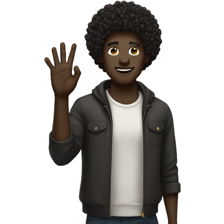 dark skin, black afro curly man Raising Hand, street wear style, twink, intricate face emoji