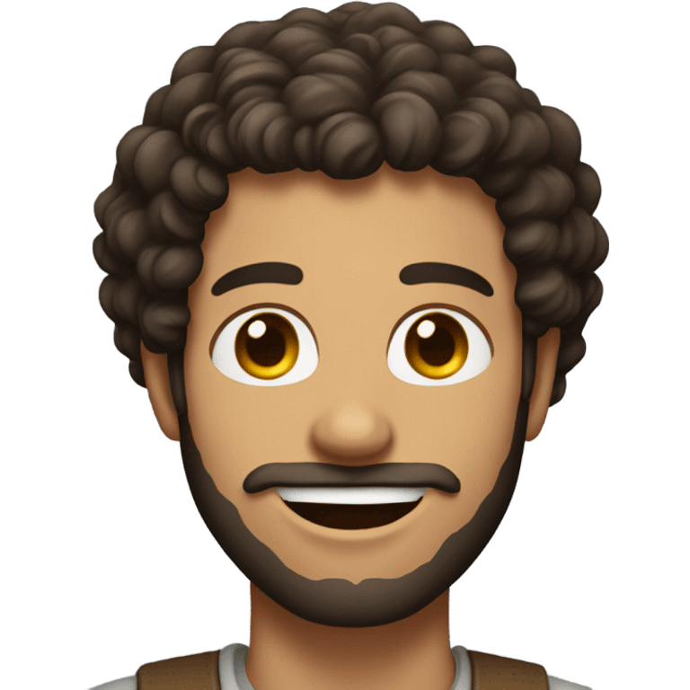 Brunette man with curly hair and beard and broad shoulders smiling  emoji