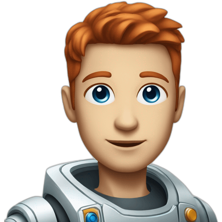 space robot man blue eyes slick reddish hair clean shaven emoji