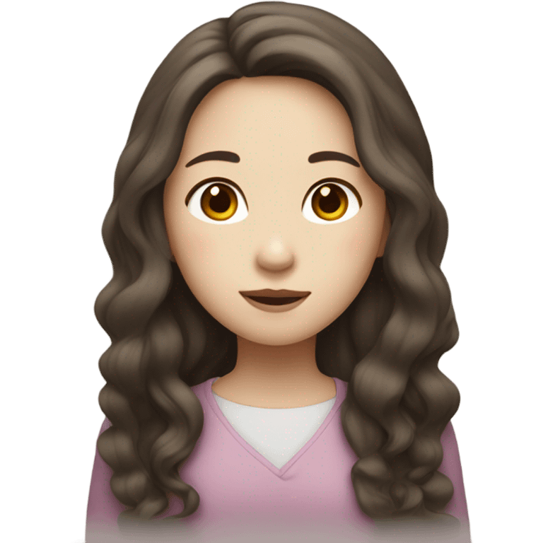 a girl with WHİTE skin LONG BROWN WAVY hair  chinese girl BROWN hair little nouse emoji