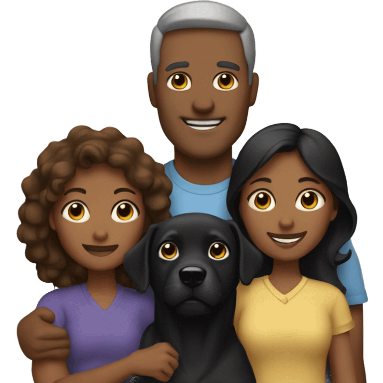 Family of father, mother, and daughter with their two black dogs emoji