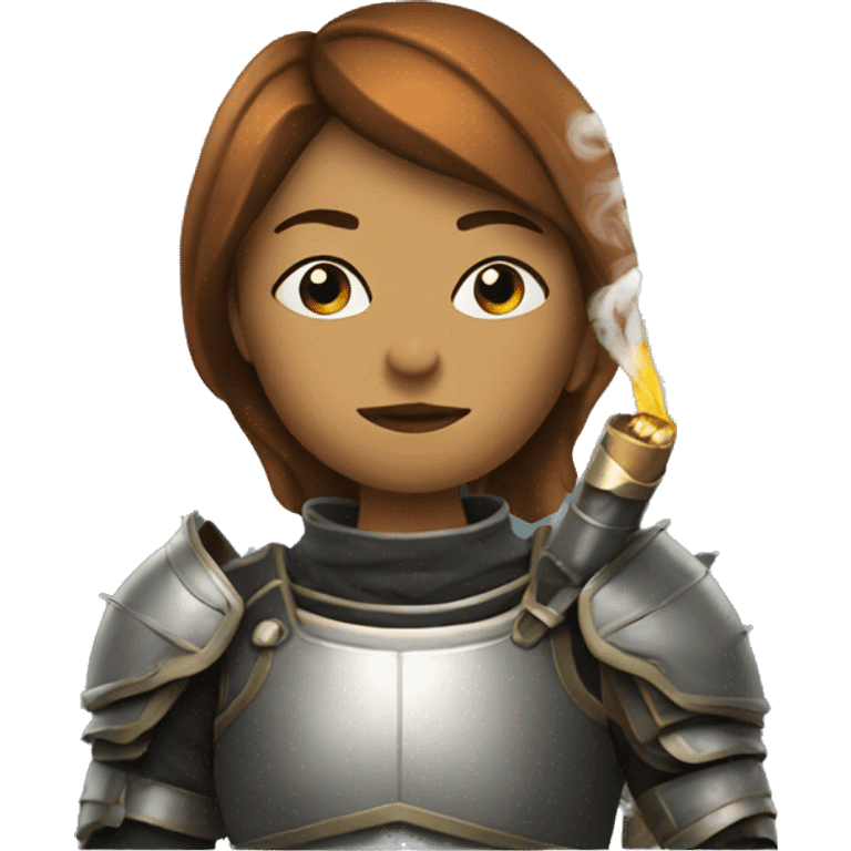 Woman wearing armor smoking emoji