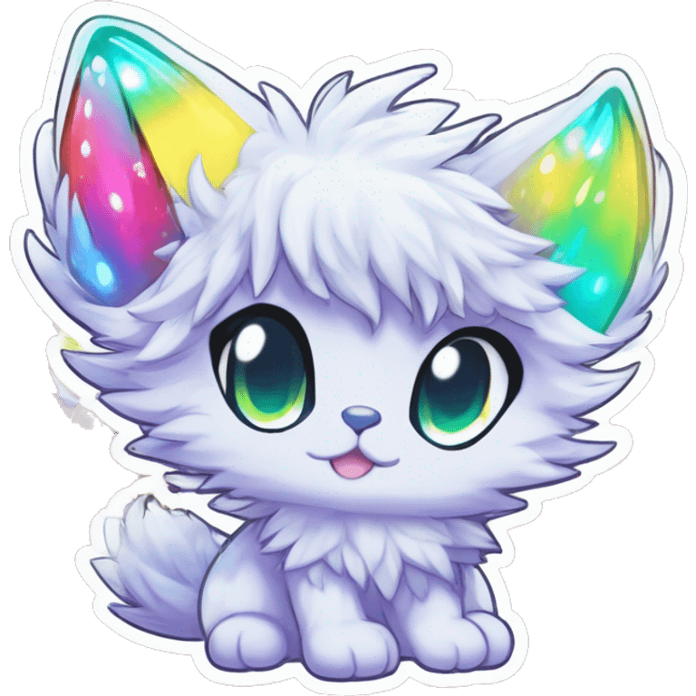 Anthro Fluffy Cool Cute Magical Elemental Shiny Colorful Neon Vibrant Colors Sparkle Kemono-style Chibi Fantasy-Animal-Fakémon-Pokémon-Hybrid Fur Sona Aesthetic Full Body Sticker emoji