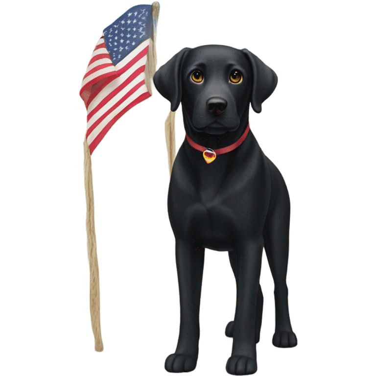 ￼Black lab on the beach with an American flag emoji