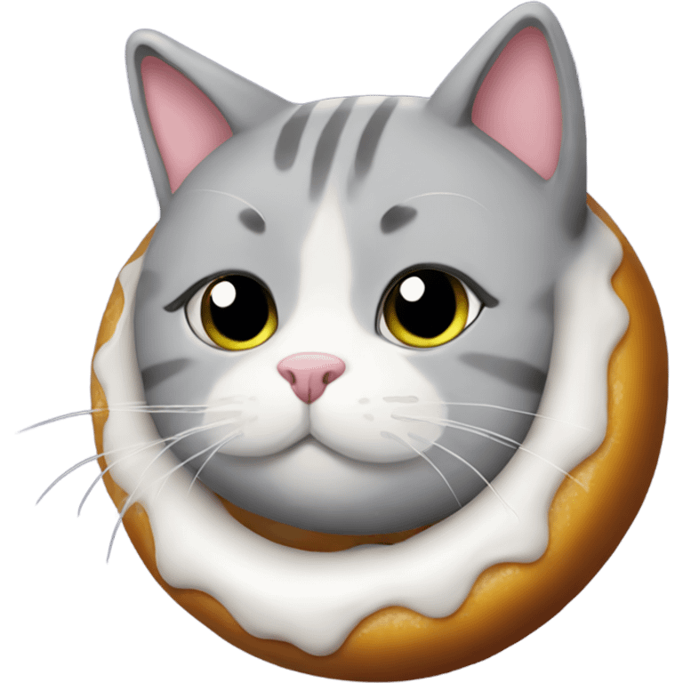 Fat grey cat in doughnut ￼ emoji