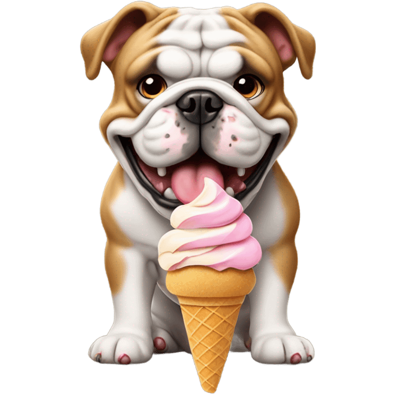 English bulldog eating ice cream while playing football  emoji