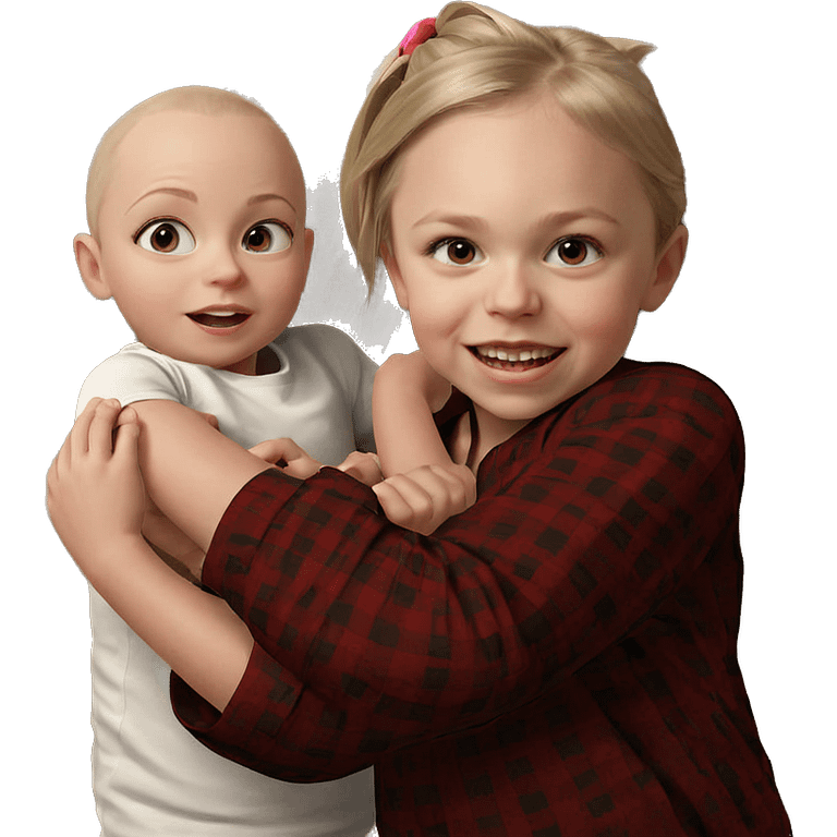 blonde girls with bald baby emoji