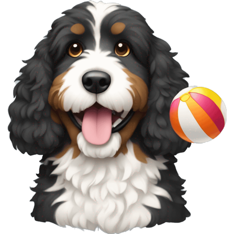 Bernedoodle holding beach ball emoji