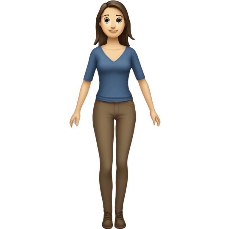 Caucasian brunette lady full body with skinny top half of body and large bottom half emoji