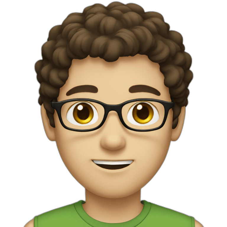 boy with green eyes with glasses shaggy dark brown hair dark brown beard pale skin emoji