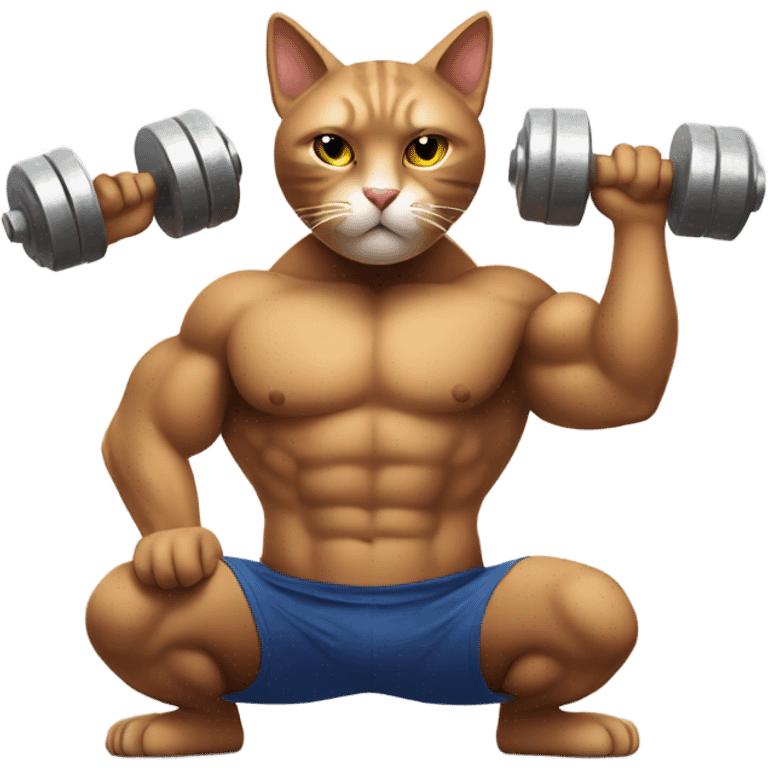 A muscular cat lifting dumbbells emoji