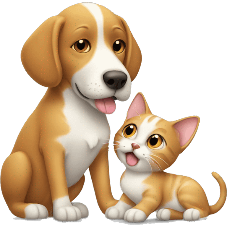 Cat and dog giving kiss to each other emoji