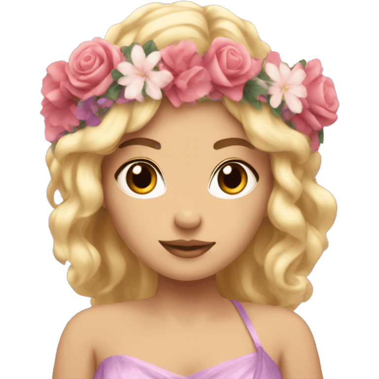 Aphrodite with blonde hair and wearing a flower crown emoji