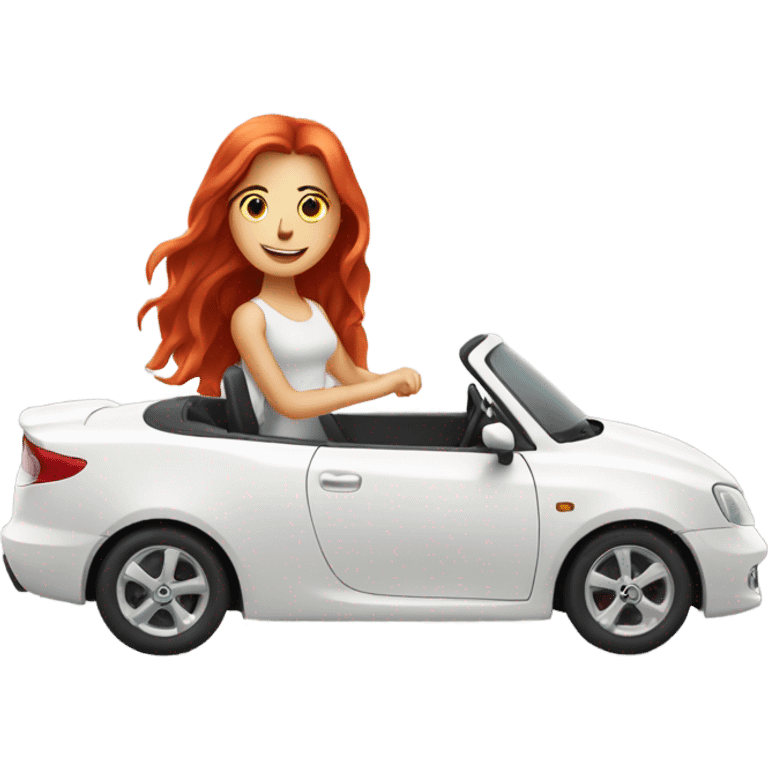 White car with a red headed girl driving emoji