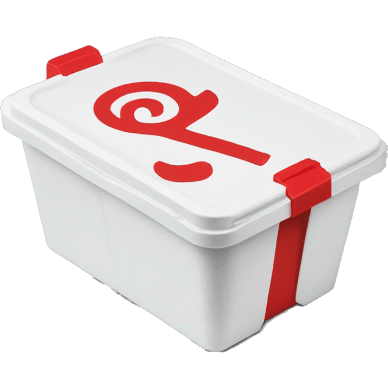 A short Styrofoam to-go box that contains a red logo on the top of it that reads "Canes" emoji