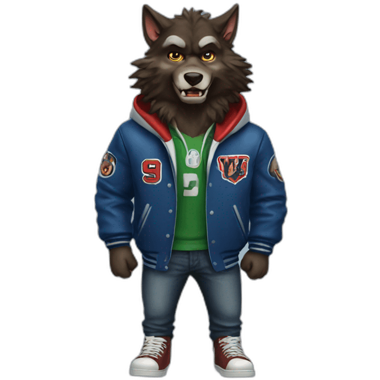 Werewolf wearing varsity jacket emoji