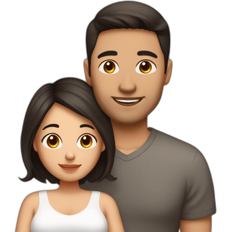 Pregnant wife dark brown haircut and latin husband clean-shaven emoji