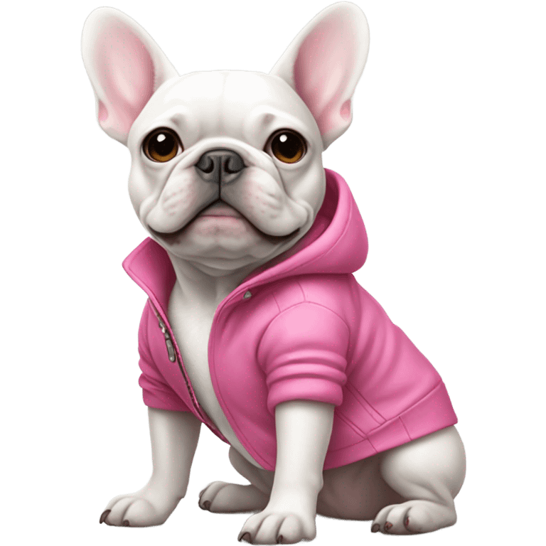 White French Bulldog wearing a pink jacket  emoji