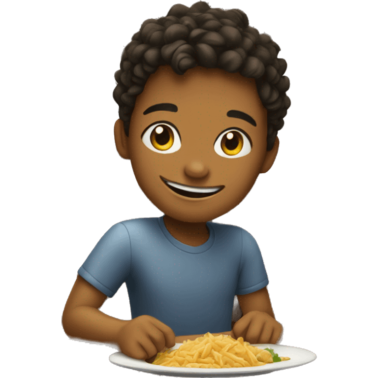 smiling boy at restaurant table emoji