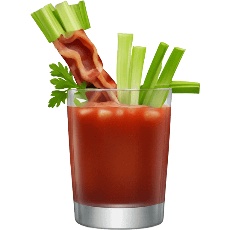 Realistic Bloody Mary Cocktail with Celery and Bacon Garnishes. emoji