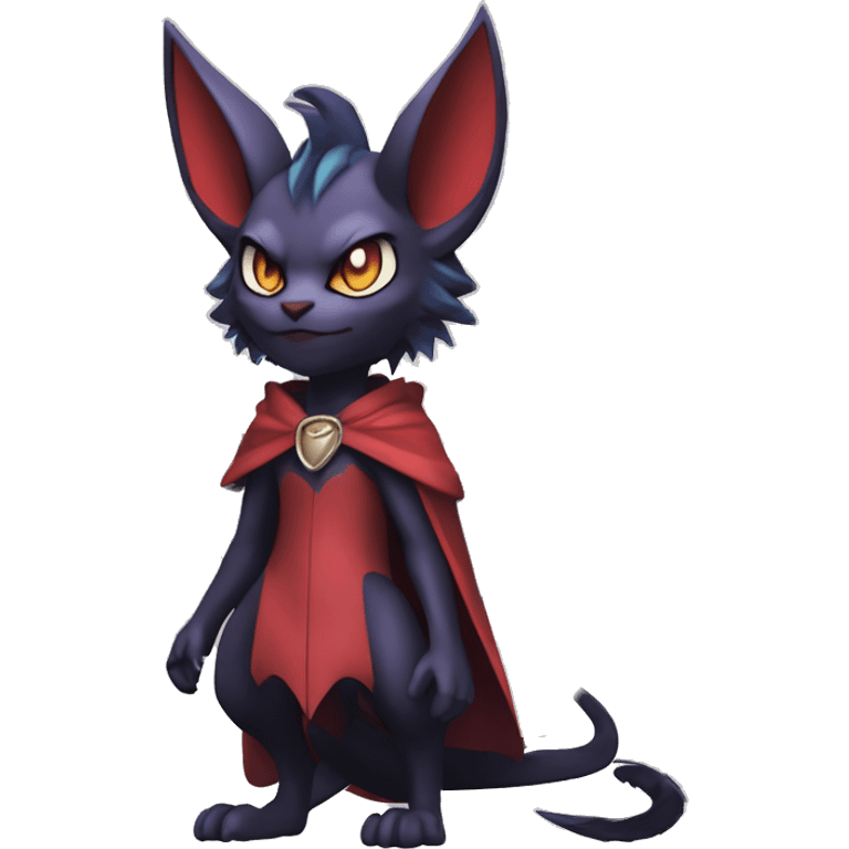  Anthro Kawaii Edgy Cool Vampiric Demonic Beautiful Noivern-Nargacuga-Litten with big Bat Ears and wearing a cape and collar full body emoji