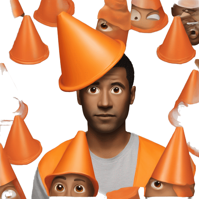 Orange traffic cone on a guy front of his eyes emoji