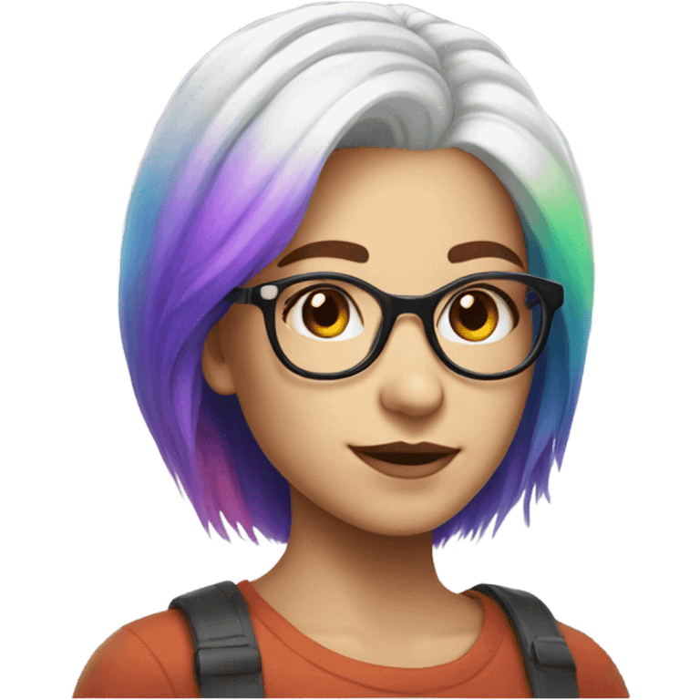 girl in glasses rainbow hair portrait white short hair emoji