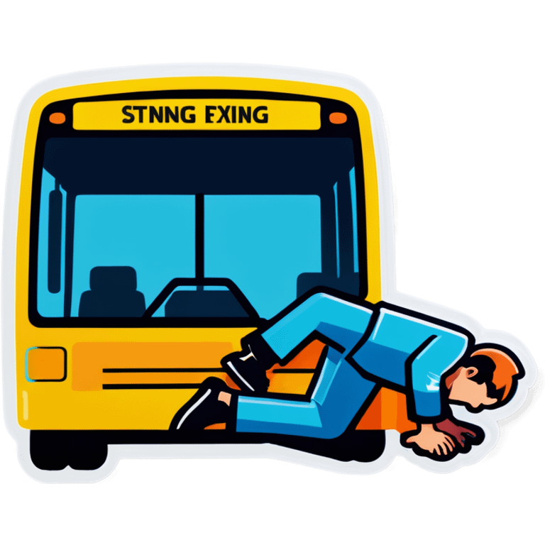 A person laying underneath a bus fixing emoji