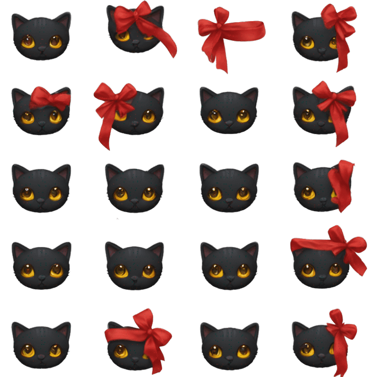 Black cat with dark red ribbon emoji