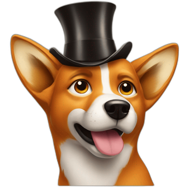 Dog looking like Fox drinking white wine wearing high hat emoji