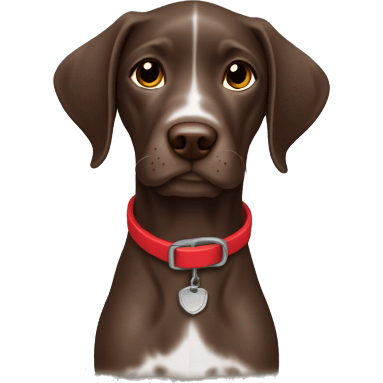 Brown german short haired pointer puppy with red collar emoji