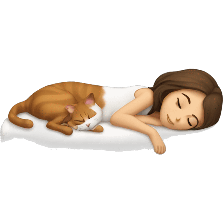 sleeping girl brown hair laying next to Calico cat emoji