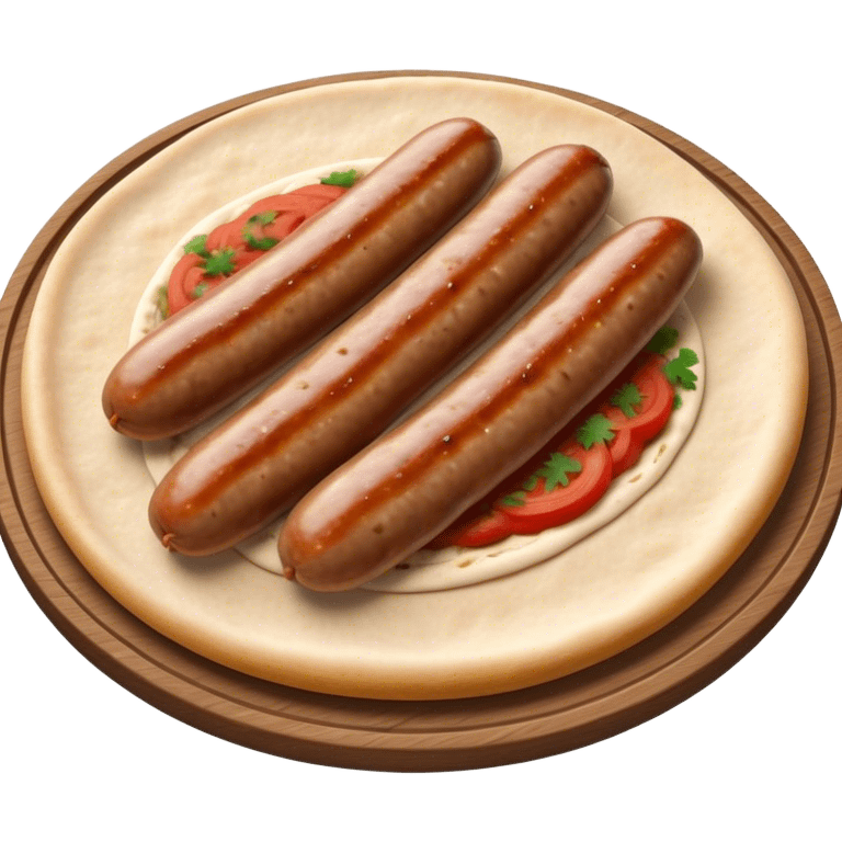 Cevapi Cinematic Realistic Cevapi Dish Emoji, depicted as modest, short, skinless sausages served with traditional flat bread, rendered with realistic textures and rustic, inviting lighting. emoji