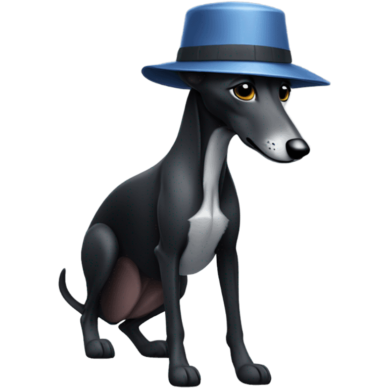 Black greyhound with bucket hat emoji