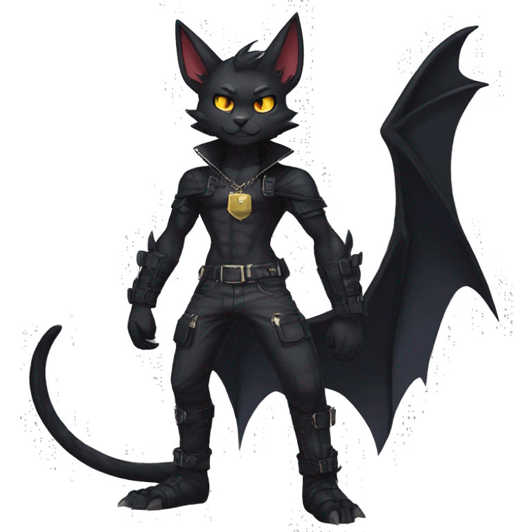 Black Anthro Cool Punk Bat-Cat-Fakemon-fursona Full Body emoji