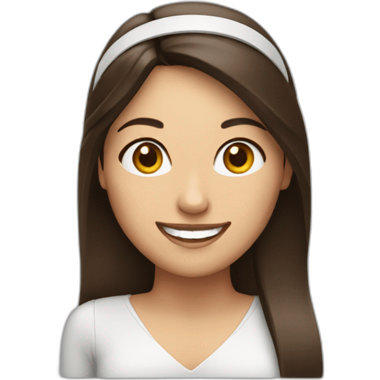 brunette woman smiling with headband at computer emoji