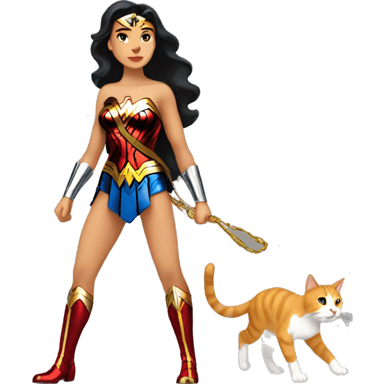 Wonder Woman walking a cat emoji