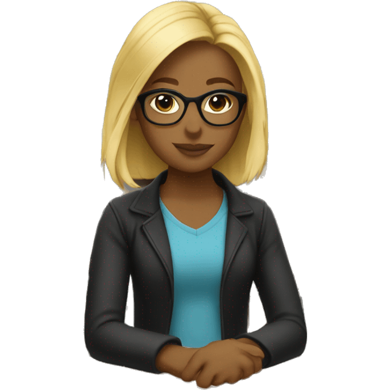 Blonde girl wearing glasses sitting in the library emoji