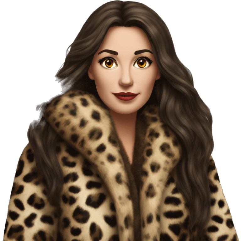 Beautiful Woman Realistic long hair brunette Mob wife fur coat with Leopard  emoji