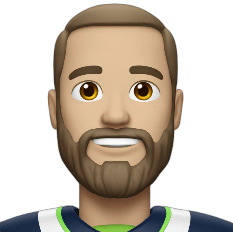 Andy Dooley with a beard wearing Seahawks jersey emoji