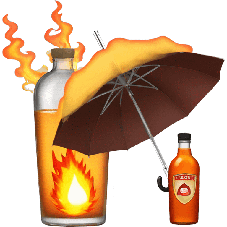 cocktail on fire in a bottle with an umbrella emoji