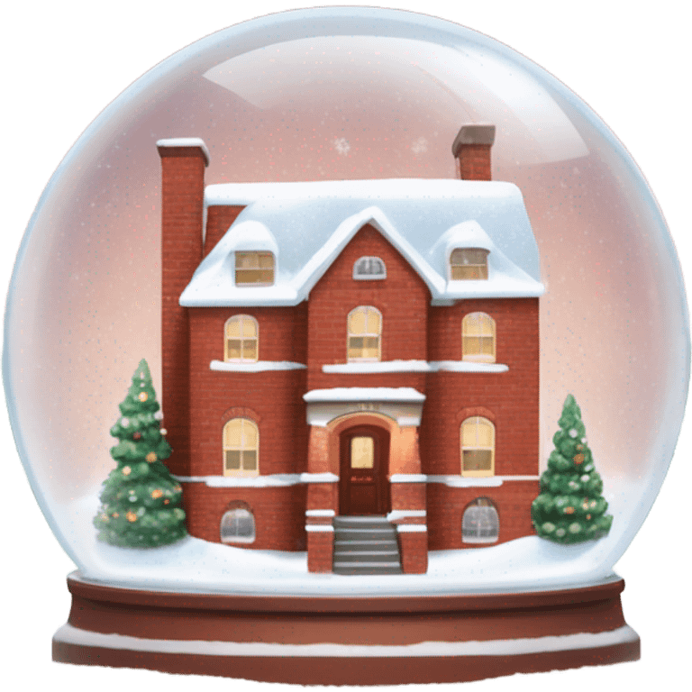 Red brick house in snow globe emoji