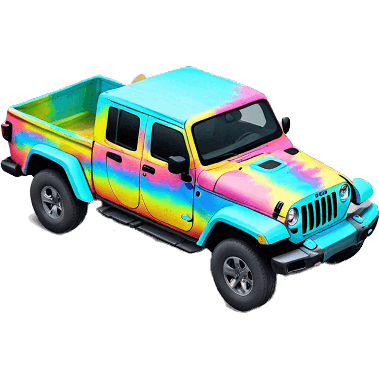 Realistic isolated pastel tie dye Jeep Gladiator truck. emoji