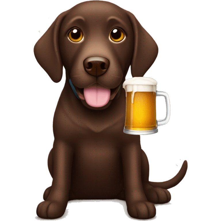 Chocolate lab holding a beer emoji