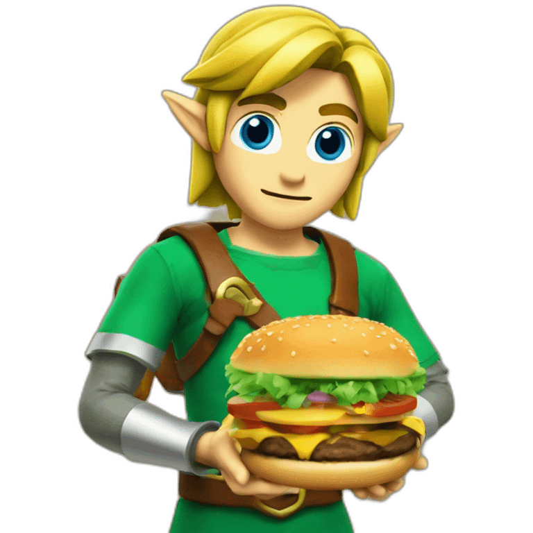 Link from The Legend of Zelda with a burger in One hand emoji