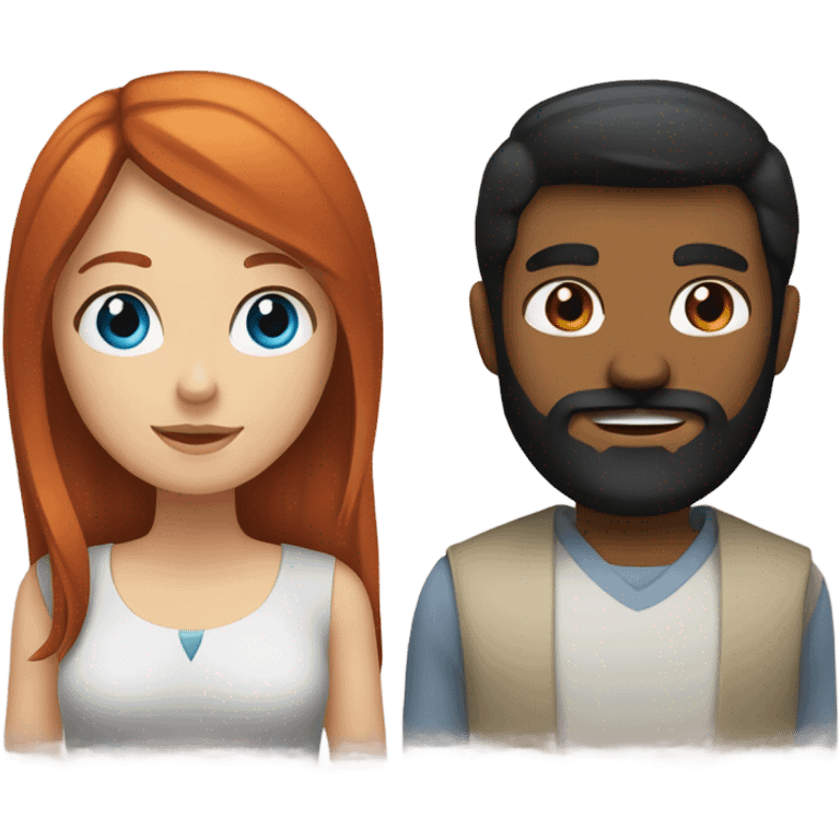 Redhead blue eyed girl and black haired bearded mexican male couple emoji