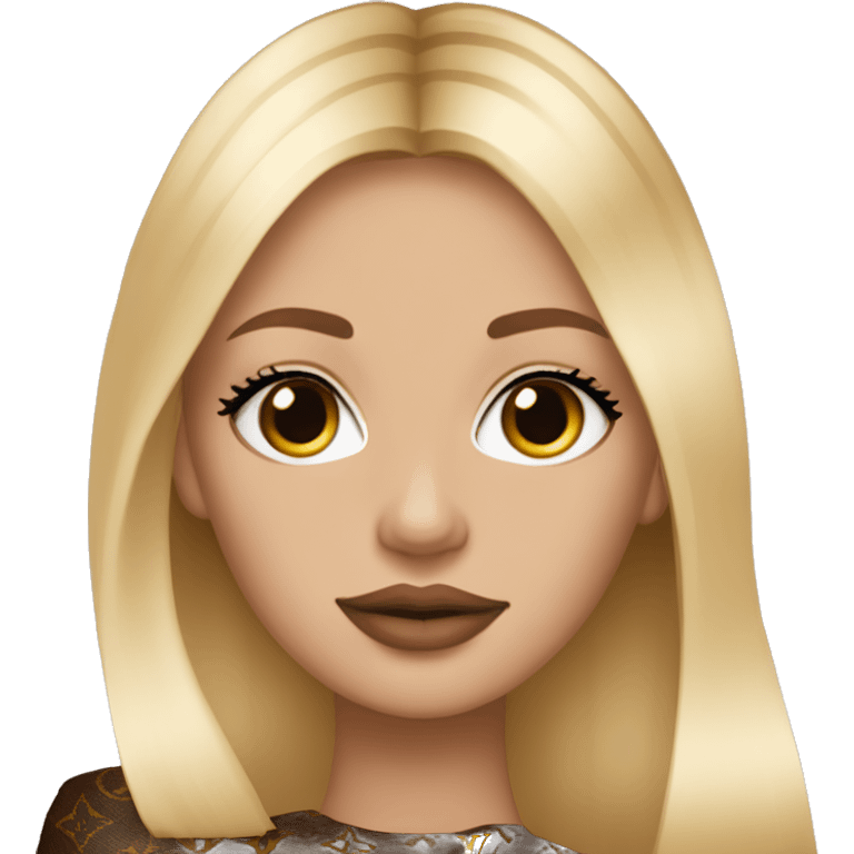 Blonde Girl with eylashes, rose lipstick, straight hair and louis vuitton bag emoji