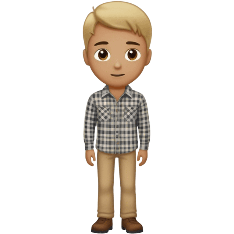 Short hair Dark blond man with hazel eyes in a plaid shirt full body emoji